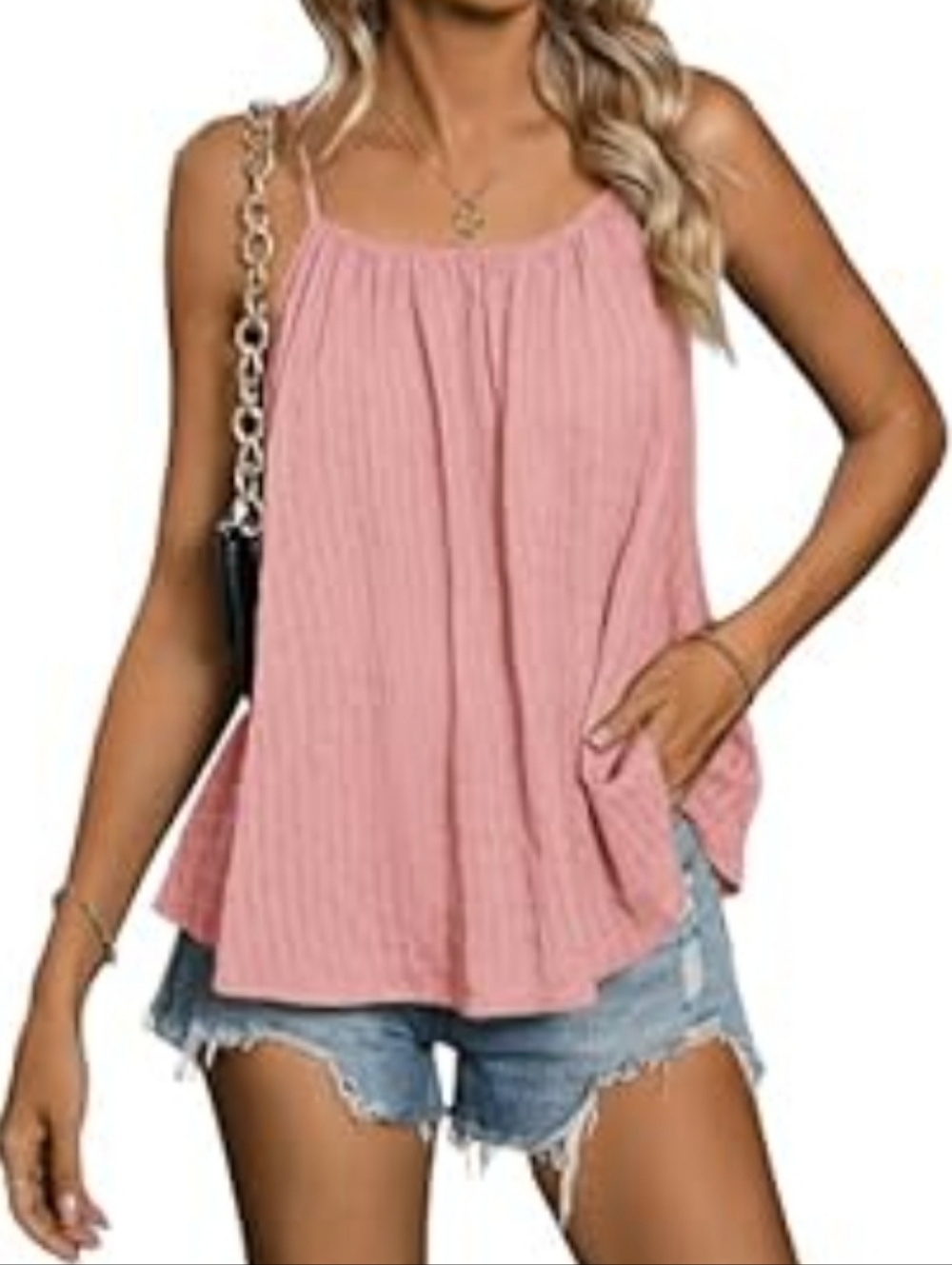Women’s Pink Sleeveless Pleated Camisole Tank